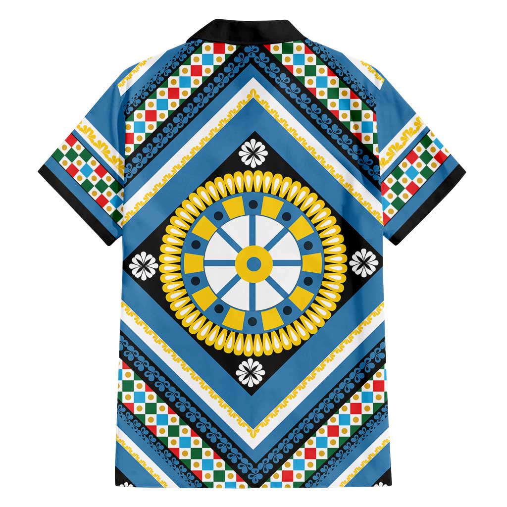 Sicily Italy Carretto Siciliano Hawaiian Shirt Azure Sicilian Cart Wheel Pattern