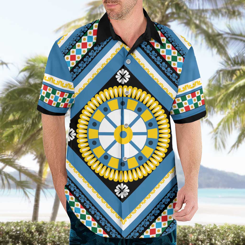 Sicily Italy Carretto Siciliano Hawaiian Shirt Azure Sicilian Cart Wheel Pattern