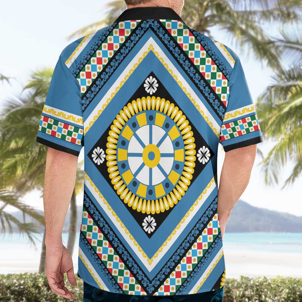 Sicily Italy Carretto Siciliano Hawaiian Shirt Azure Sicilian Cart Wheel Pattern