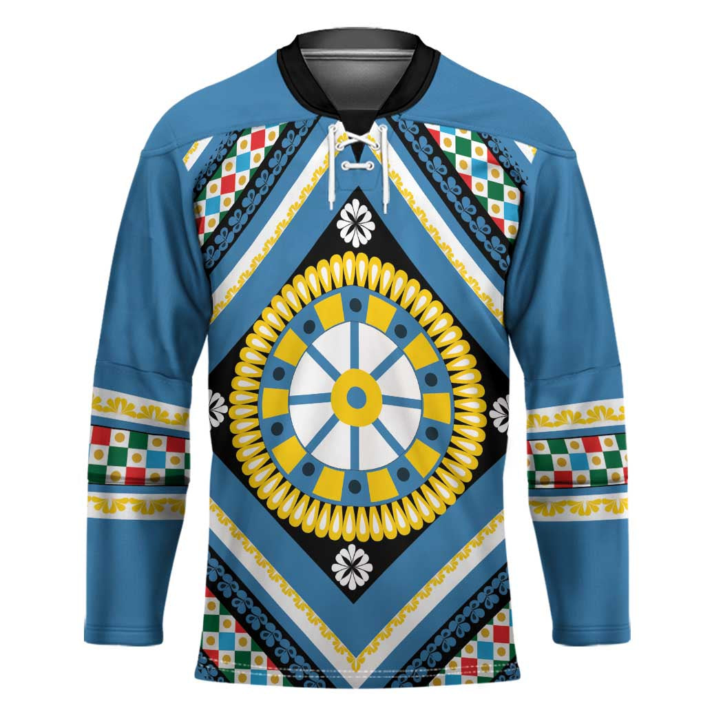 Sicily Italy Carretto Siciliano Hockey Jersey Azure Sicilian Cart Wheel Pattern