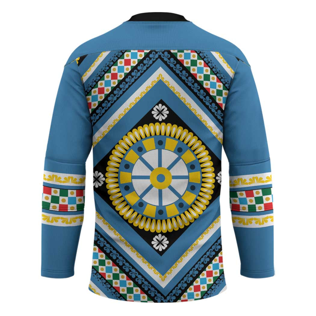 Sicily Italy Carretto Siciliano Hockey Jersey Azure Sicilian Cart Wheel Pattern