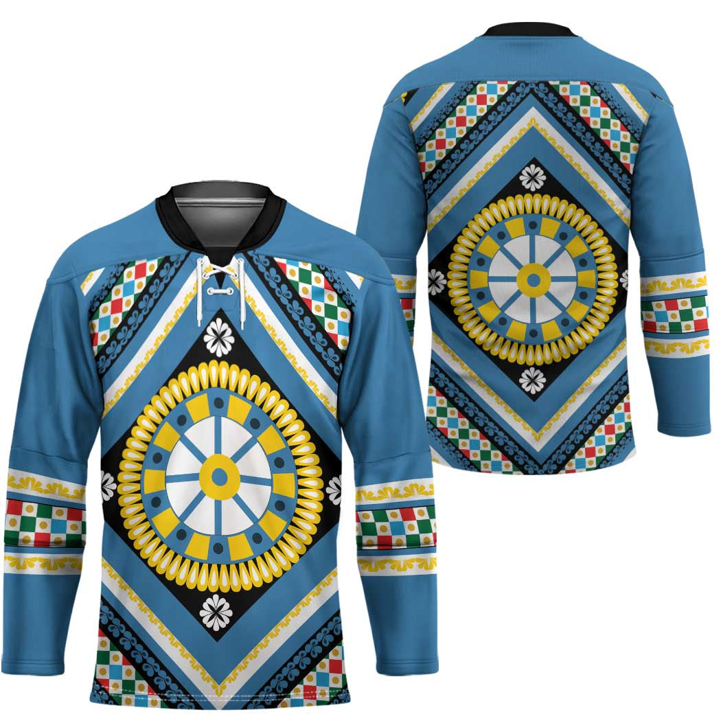 Sicily Italy Carretto Siciliano Hockey Jersey Azure Sicilian Cart Wheel Pattern