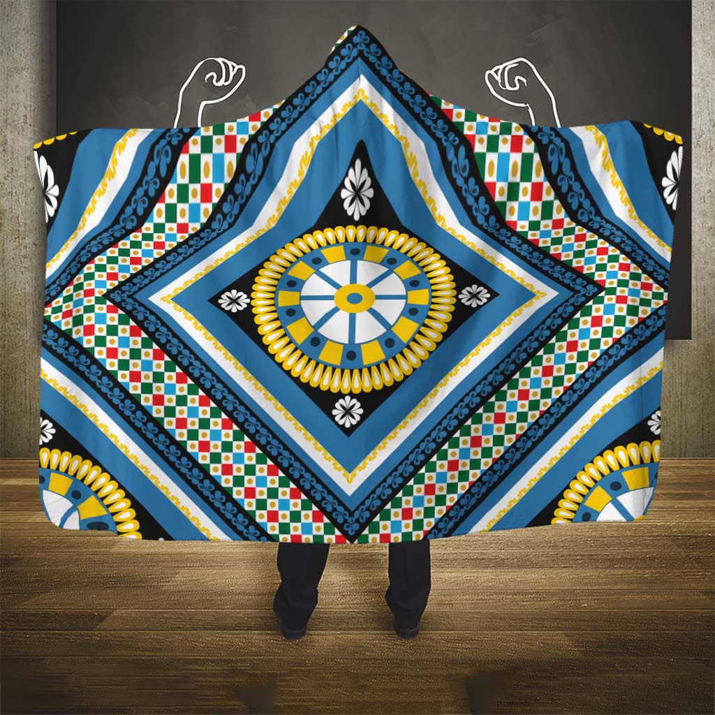 Sicily Italy Carretto Siciliano Hooded Blanket Azure Sicilian Cart Wheel Pattern