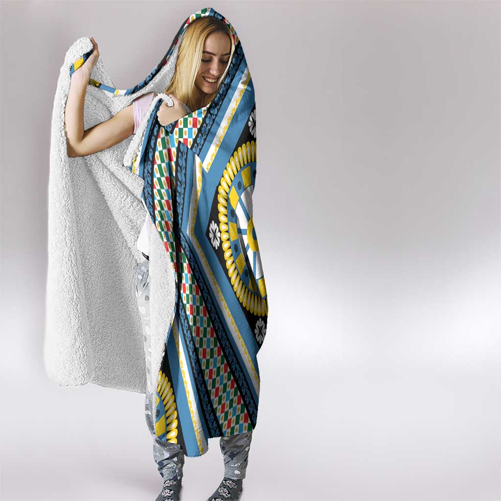 Sicily Italy Carretto Siciliano Hooded Blanket Azure Sicilian Cart Wheel Pattern