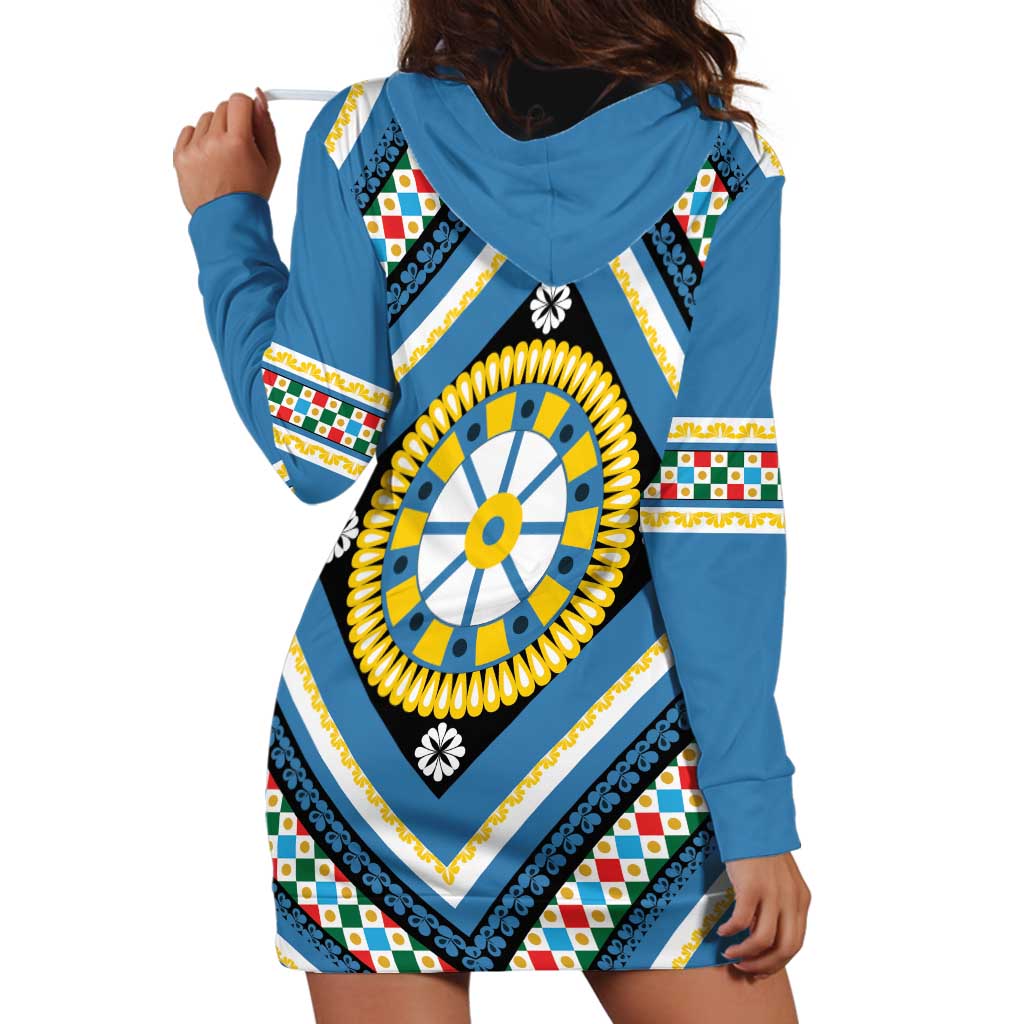 Sicily Italy Carretto Siciliano Hoodie Dress Azure Sicilian Cart Wheel Pattern