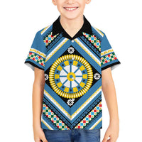 Sicily Italy Carretto Siciliano Kid Hawaiian Shirt Azure Sicilian Cart Wheel Pattern