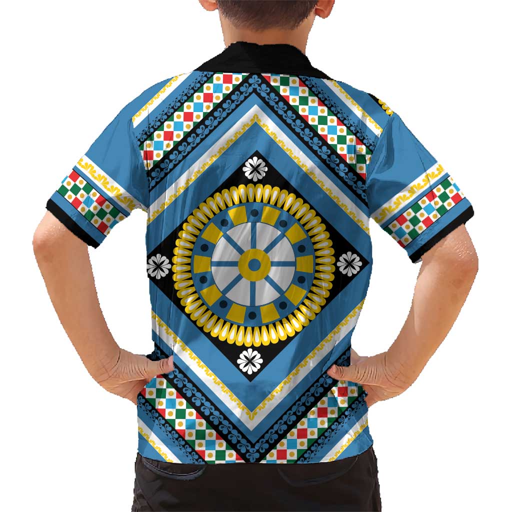 Sicily Italy Carretto Siciliano Kid Hawaiian Shirt Azure Sicilian Cart Wheel Pattern