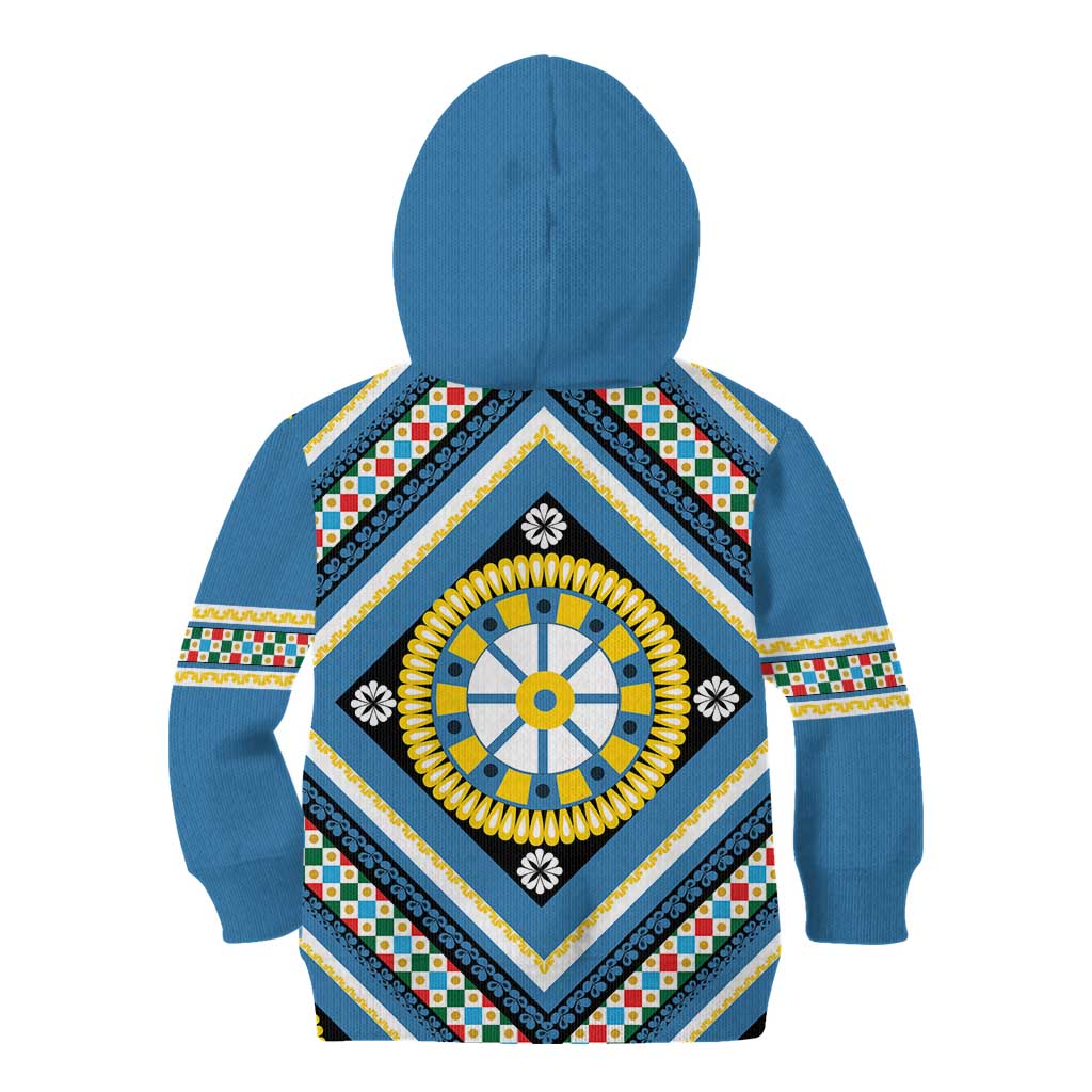 Sicily Italy Carretto Siciliano Kid Hoodie Azure Sicilian Cart Wheel Pattern