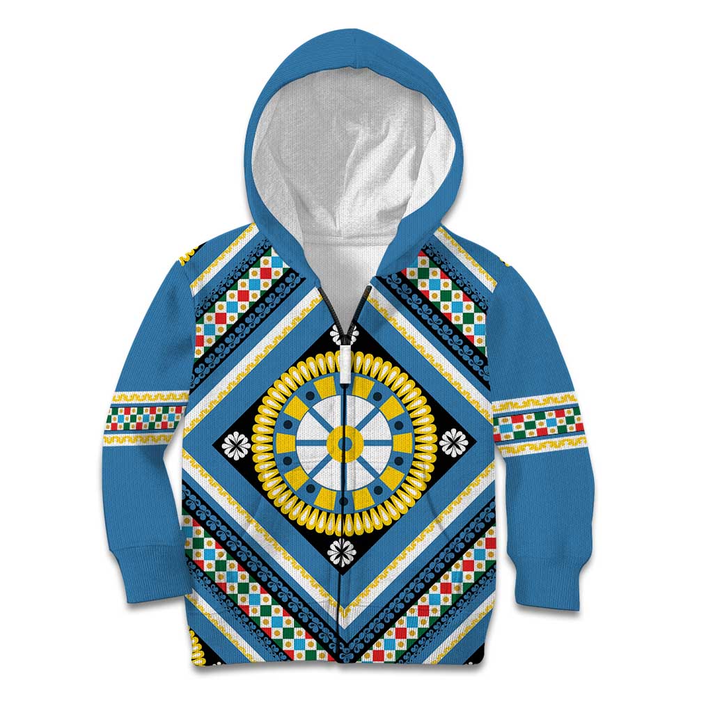 Sicily Italy Carretto Siciliano Kid Hoodie Azure Sicilian Cart Wheel Pattern