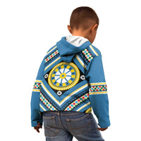 Sicily Italy Carretto Siciliano Kid Hoodie Azure Sicilian Cart Wheel Pattern