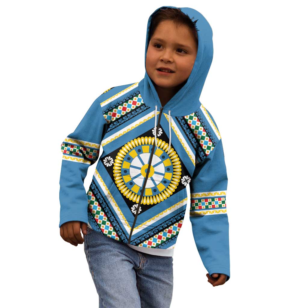 Sicily Italy Carretto Siciliano Kid Hoodie Azure Sicilian Cart Wheel Pattern