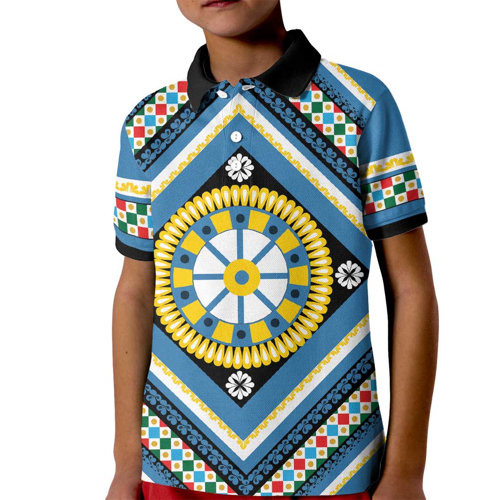 Sicily Italy Carretto Siciliano Kid Polo Shirt Azure Sicilian Cart Wheel Pattern