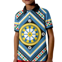 Sicily Italy Carretto Siciliano Kid Polo Shirt Azure Sicilian Cart Wheel Pattern