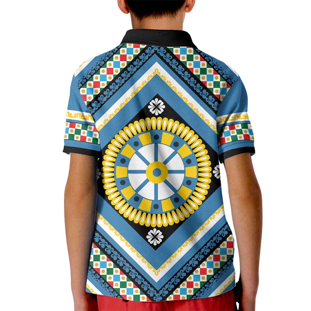 Sicily Italy Carretto Siciliano Kid Polo Shirt Azure Sicilian Cart Wheel Pattern