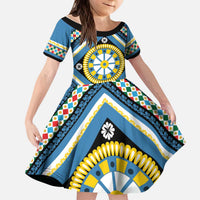 Sicily Italy Carretto Siciliano Kid Short Sleeve Dress Azure Sicilian Cart Wheel Pattern