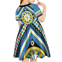 Sicily Italy Carretto Siciliano Kid Short Sleeve Dress Azure Sicilian Cart Wheel Pattern