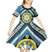 Sicily Italy Carretto Siciliano Kid Short Sleeve Dress Azure Sicilian Cart Wheel Pattern