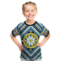 Sicily Italy Carretto Siciliano Kid T Shirt Azure Sicilian Cart Wheel Pattern