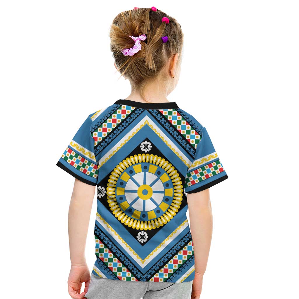 Sicily Italy Carretto Siciliano Kid T Shirt Azure Sicilian Cart Wheel Pattern