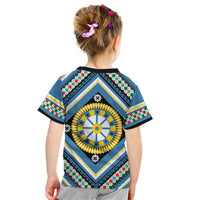Sicily Italy Carretto Siciliano Kid T Shirt Azure Sicilian Cart Wheel Pattern