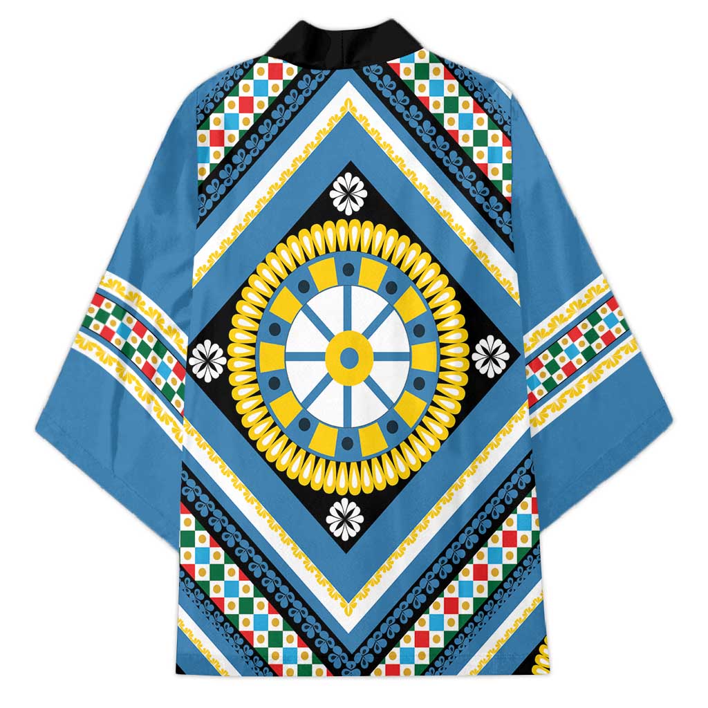 Sicily Italy Carretto Siciliano Kimono Azure Sicilian Cart Wheel Pattern