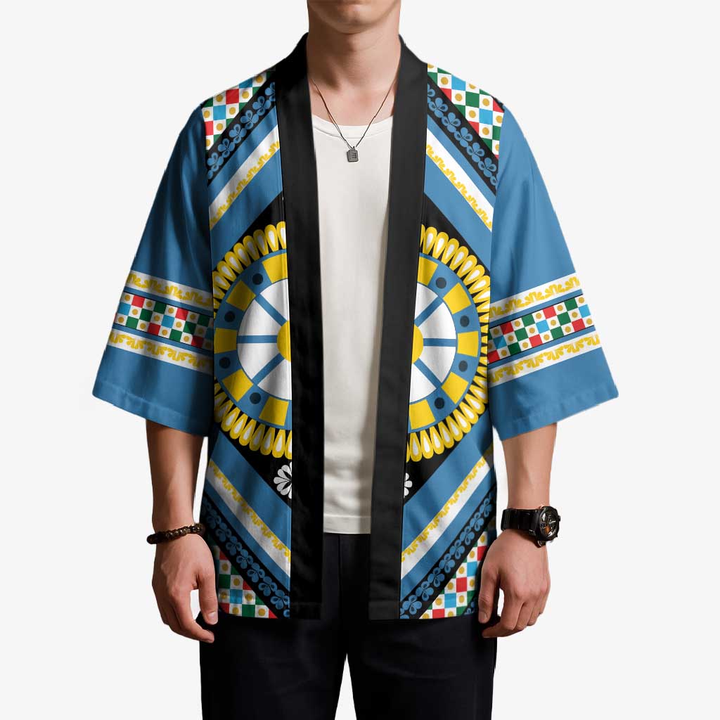 Sicily Italy Carretto Siciliano Kimono Azure Sicilian Cart Wheel Pattern