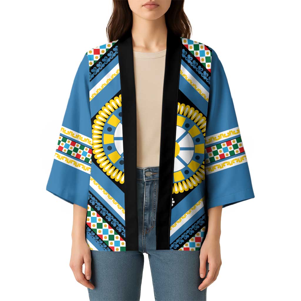 Sicily Italy Carretto Siciliano Kimono Azure Sicilian Cart Wheel Pattern