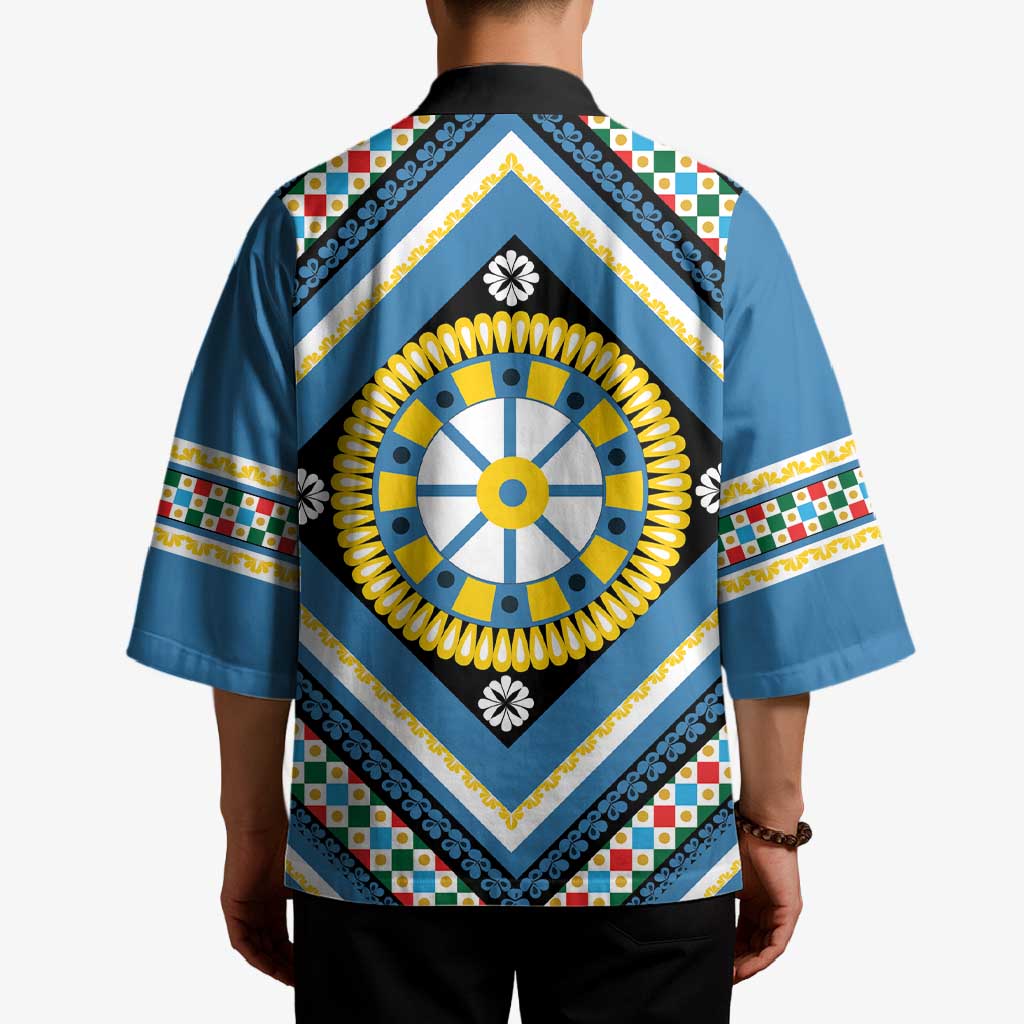 Sicily Italy Carretto Siciliano Kimono Azure Sicilian Cart Wheel Pattern