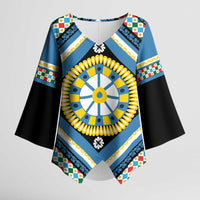Sicily Italy Carretto Siciliano Kimono Sleeve Blouse Azure Sicilian Cart Wheel Pattern
