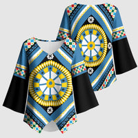 Sicily Italy Carretto Siciliano Kimono Sleeve Blouse Azure Sicilian Cart Wheel Pattern