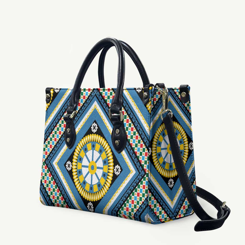 Sicily Italy Carretto Siciliano Leather Bag Azure Sicilian Cart Wheel Pattern