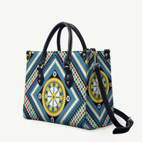 Sicily Italy Carretto Siciliano Leather Bag Azure Sicilian Cart Wheel Pattern