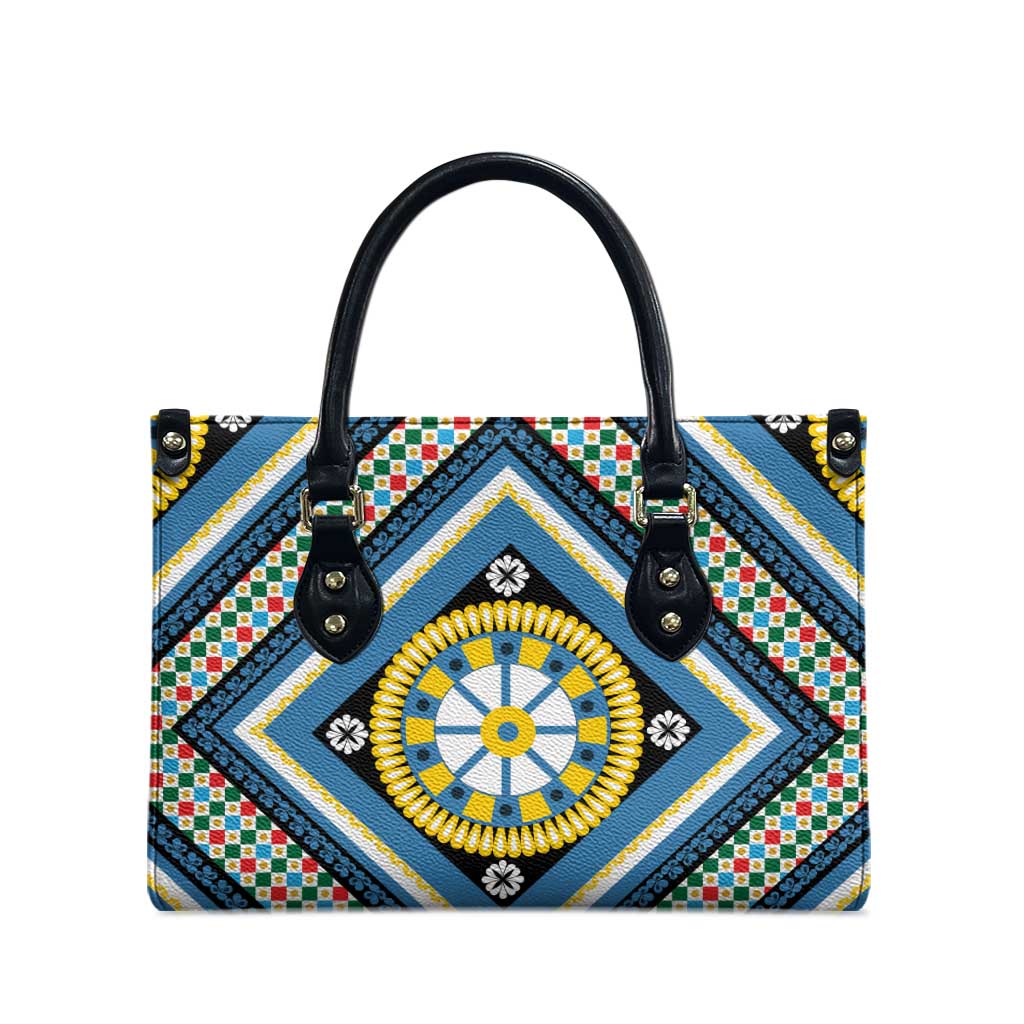 Sicily Italy Carretto Siciliano Leather Bag Azure Sicilian Cart Wheel Pattern