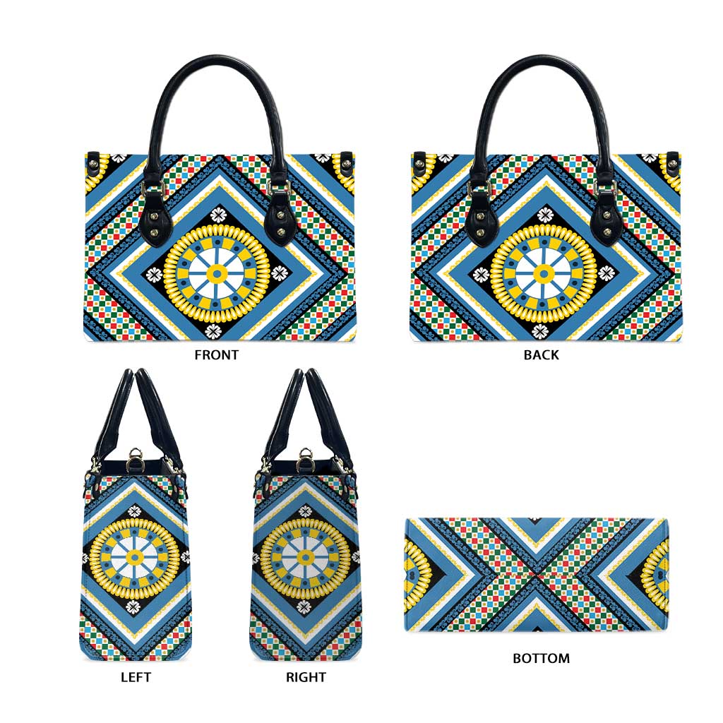 Sicily Italy Carretto Siciliano Leather Bag Azure Sicilian Cart Wheel Pattern
