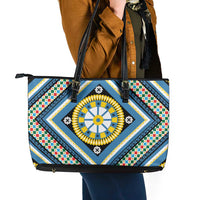 Sicily Italy Carretto Siciliano Leather Tote Bag Azure Sicilian Cart Wheel Pattern