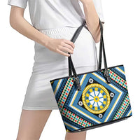 Sicily Italy Carretto Siciliano Leather Tote Bag Azure Sicilian Cart Wheel Pattern