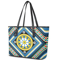 Sicily Italy Carretto Siciliano Leather Tote Bag Azure Sicilian Cart Wheel Pattern