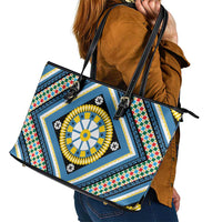 Sicily Italy Carretto Siciliano Leather Tote Bag Azure Sicilian Cart Wheel Pattern