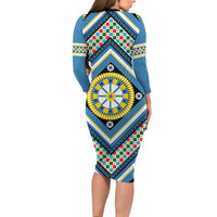 Sicily Italy Carretto Siciliano Long Sleeve Bodycon Dress Azure Sicilian Cart Wheel Pattern