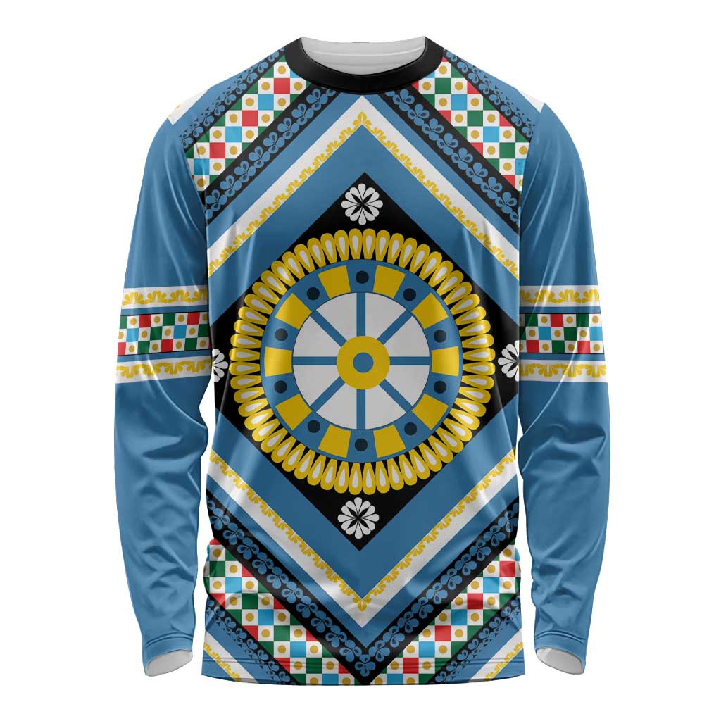 Sicily Italy Carretto Siciliano Long Sleeve Shirt Azure Sicilian Cart Wheel Pattern