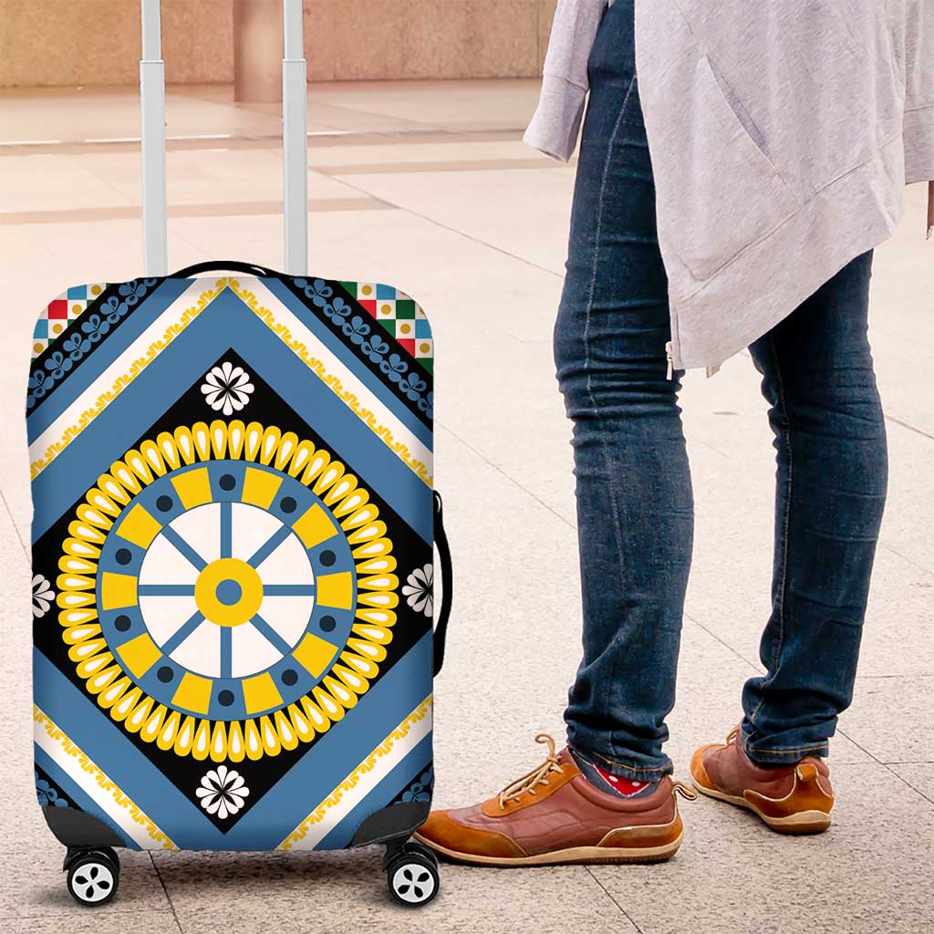 Sicily Italy Carretto Siciliano Luggage Cover Azure Sicilian Cart Wheel Pattern