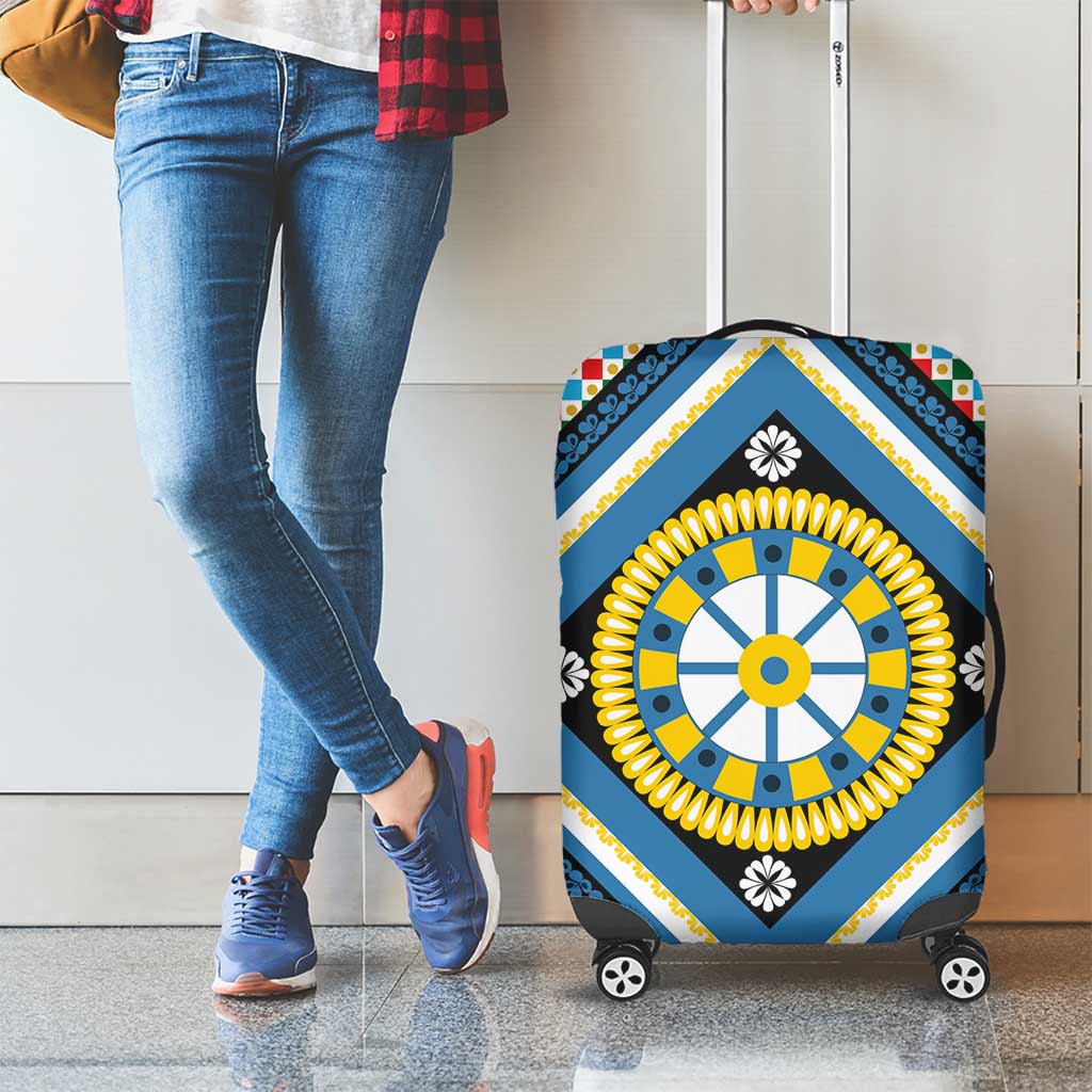 Sicily Italy Carretto Siciliano Luggage Cover Azure Sicilian Cart Wheel Pattern