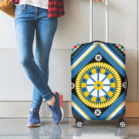 Sicily Italy Carretto Siciliano Luggage Cover Azure Sicilian Cart Wheel Pattern