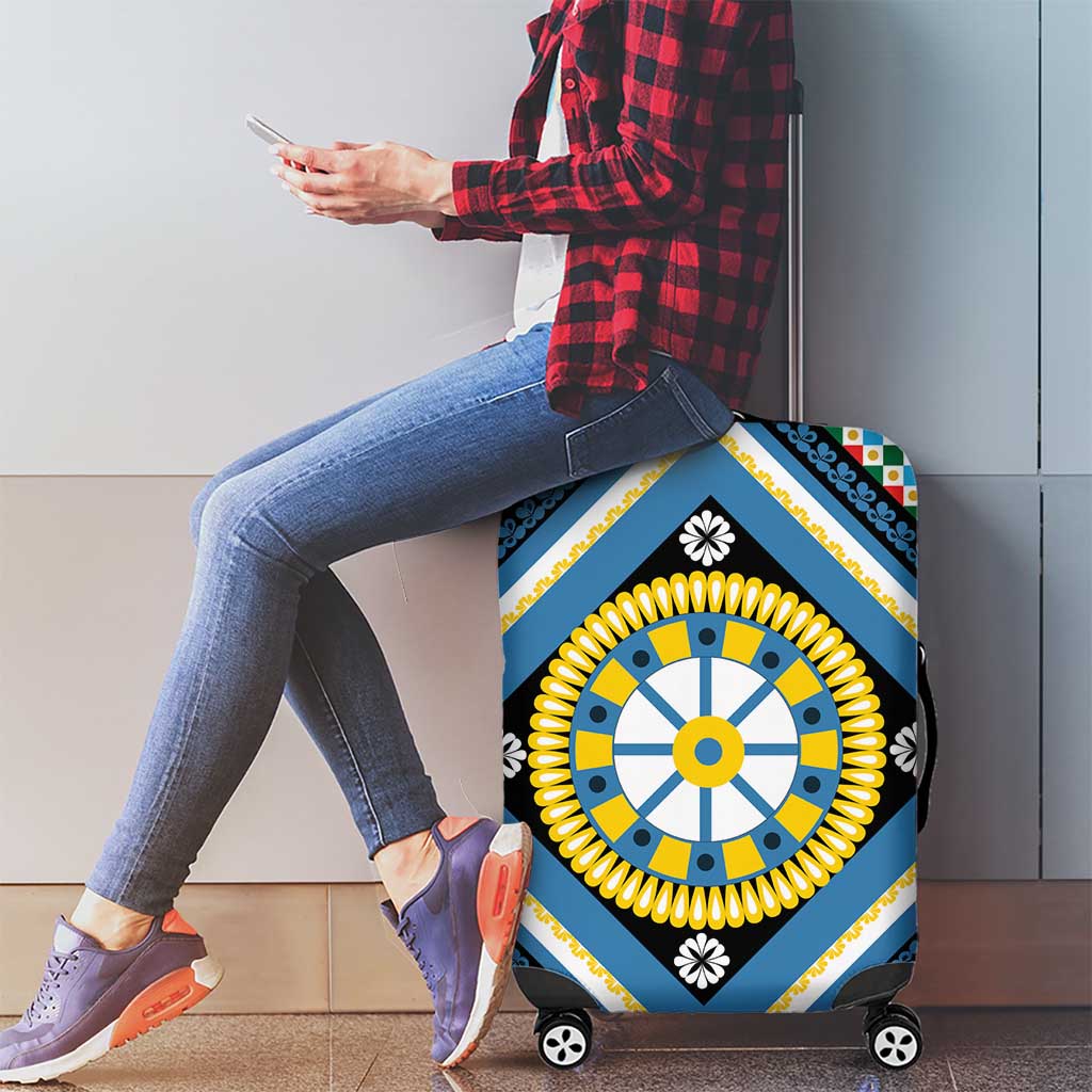 Sicily Italy Carretto Siciliano Luggage Cover Azure Sicilian Cart Wheel Pattern
