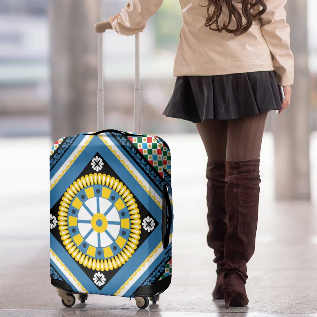 Sicily Italy Carretto Siciliano Luggage Cover Azure Sicilian Cart Wheel Pattern
