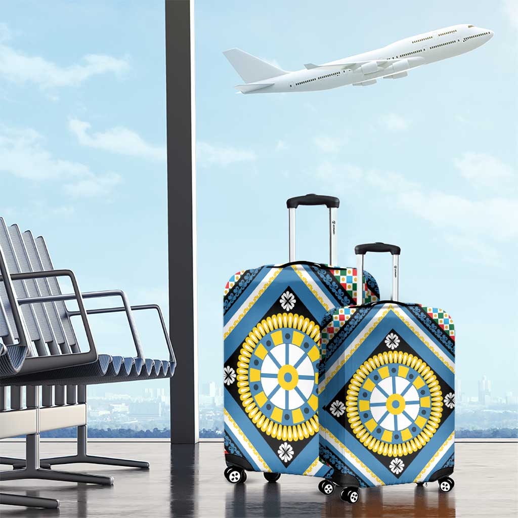 Sicily Italy Carretto Siciliano Luggage Cover Azure Sicilian Cart Wheel Pattern