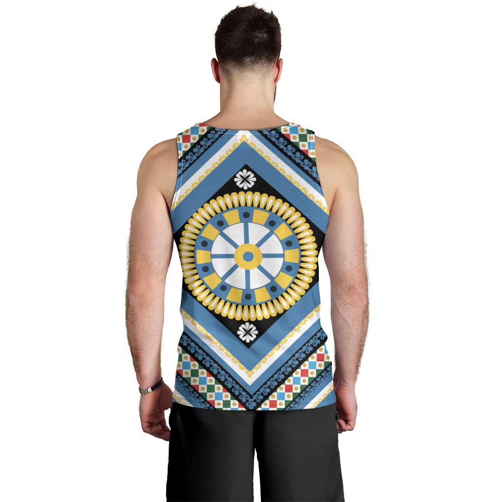 Sicily Italy Carretto Siciliano Men Tank Top Azure Sicilian Cart Wheel Pattern