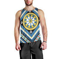 Sicily Italy Carretto Siciliano Men Tank Top Azure Sicilian Cart Wheel Pattern