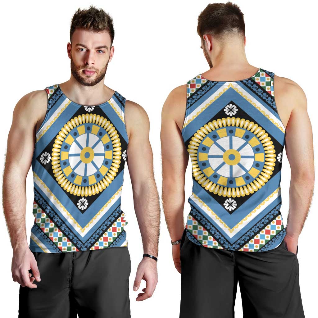 Sicily Italy Carretto Siciliano Men Tank Top Azure Sicilian Cart Wheel Pattern
