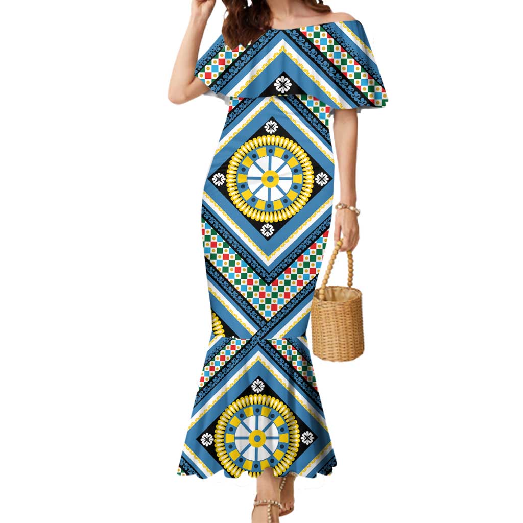 Sicily Italy Carretto Siciliano Mermaid Dress Azure Sicilian Cart Wheel Pattern